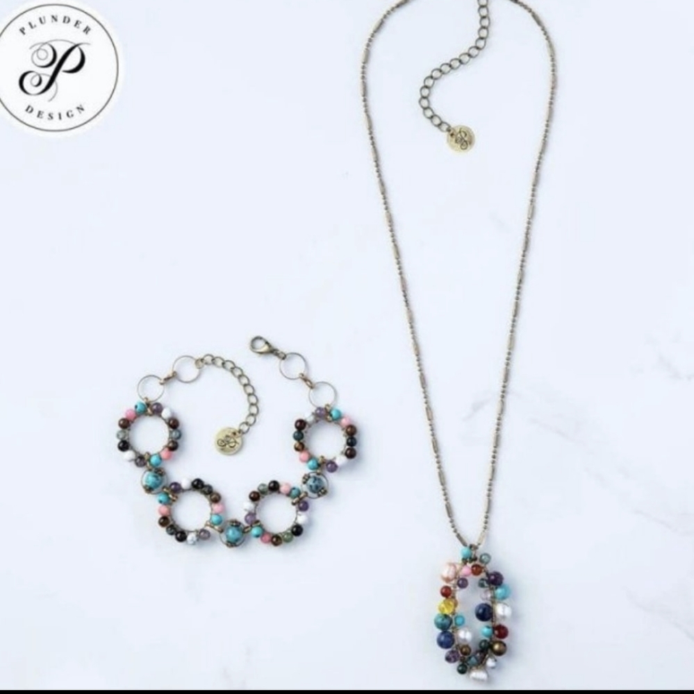Set of Hand Beaded Necklace and Bracelet
